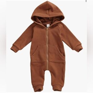 Brown Matching Set Footies with Hood and Zipper
